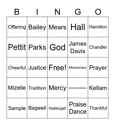 St. Luke Bingo Card
