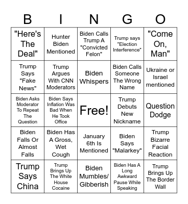 Trump V Biden Bingo Card