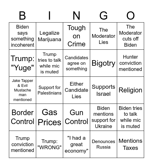 Presidential Debate '24 v1 Bingo Card