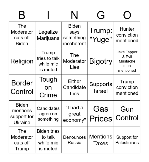 Presidential Debate '24 v1 Bingo Card