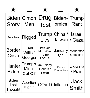2024 POTUS Debate No.1 Bingo Card