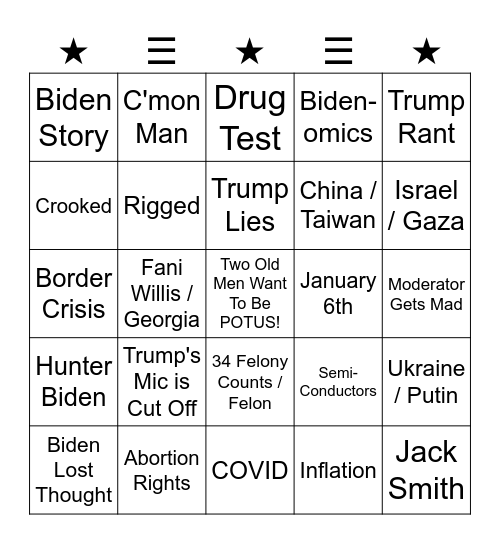 2024 POTUS Debate No.1 Bingo Card