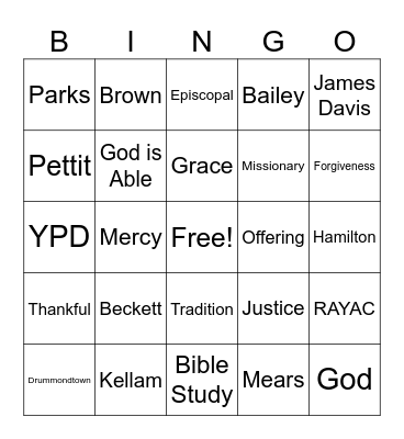 St. Luke AME Bingo Card