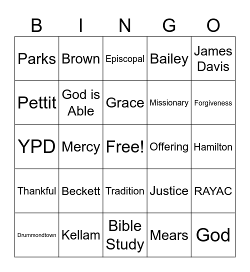 St. Luke AME Bingo Card