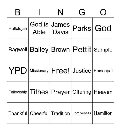 St. Luke AME Church Bingo Card