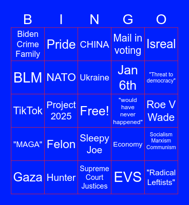 Biden V Trump Bingo Card