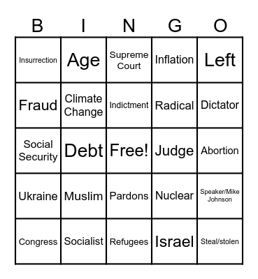Debate of the Ages Bingo Card