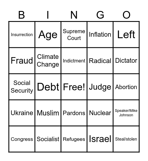 Debate of the Ages Bingo Card