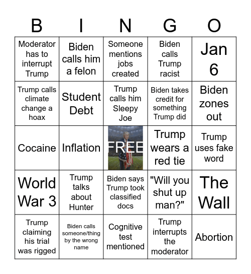 2024 Presidential Debate Bingo Card