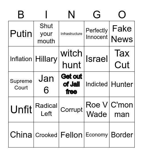 Trumpster Bingo Card