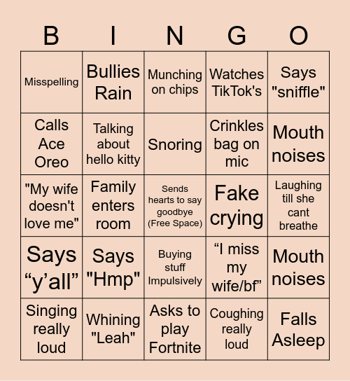 Peachy Bingo Board Bingo Card