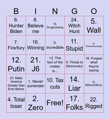Debacle Bingo Card