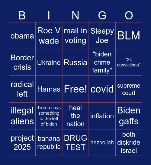 BIDEN V TRUMP FIRST DEBATE Bingo Card