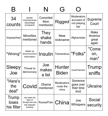Presidential Debate 2024 Bingo Card