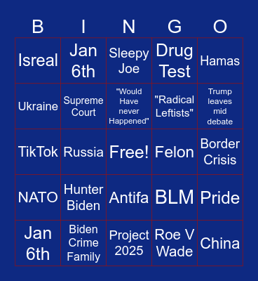 Biden V Trump Bingo Card