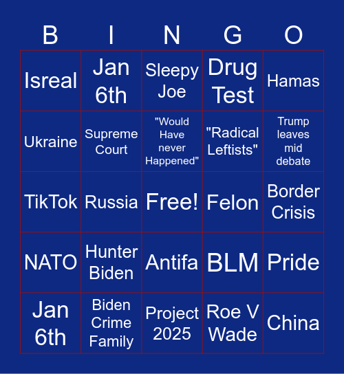 Biden V Trump Bingo Card