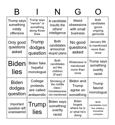 2024 Presidential Debate Bingo Card
