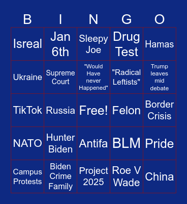 Biden V Trump Bingo Card