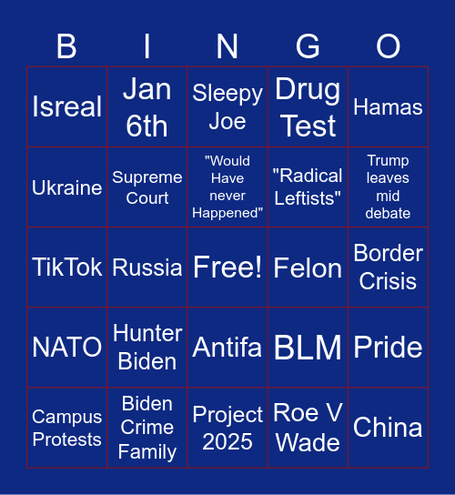 Biden V Trump Bingo Card