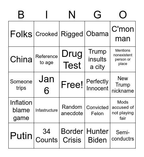 Trump v Biden (RIP RFK Jr) Bingo Card