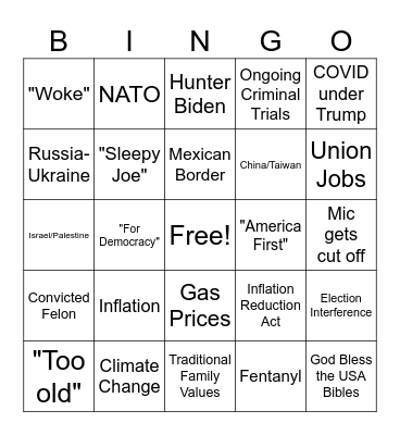 Presidential Debate Bingo Card