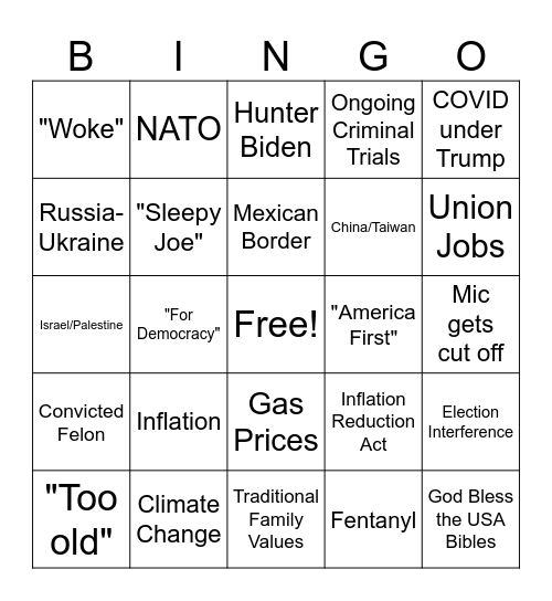 Presidential Debate Bingo Card