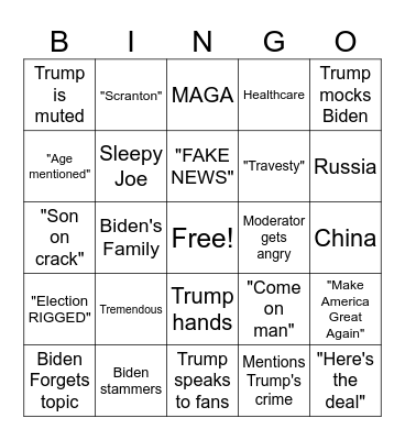 Preseidential Debate 2024 Bingo Card