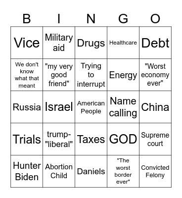 Presidential Debate Bingo Card