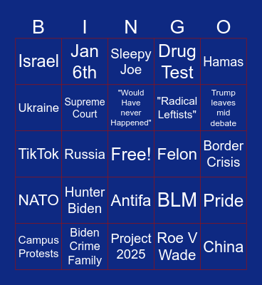 Biden V Trump Bingo Card