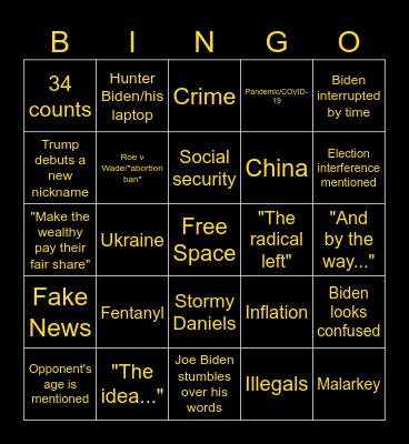 Goober Debate Bingo Card