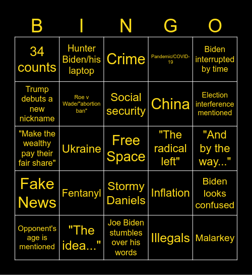 Goober Debate Bingo Card