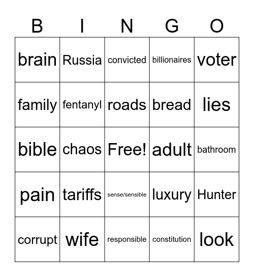 the big debate Bingo Card