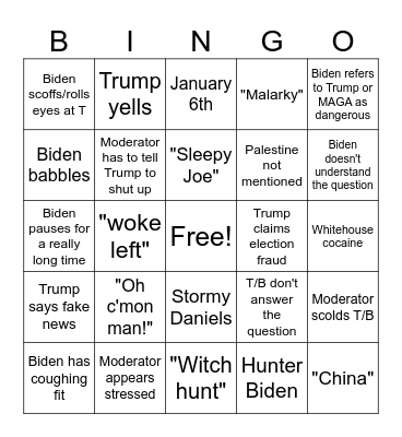 2024 Presidential Debate Bingo Card