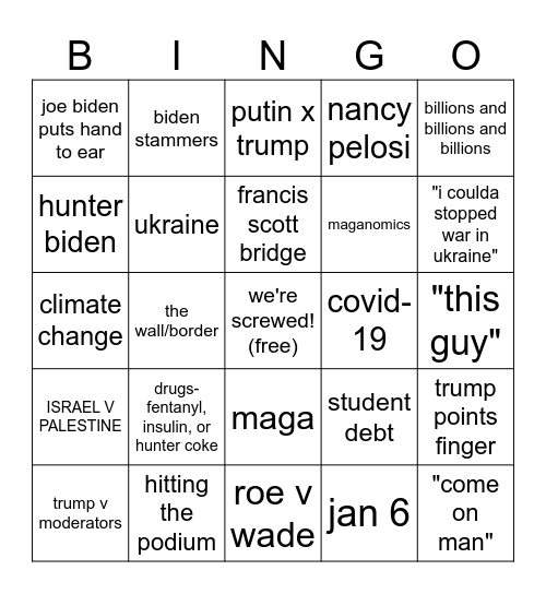 Debate Night Bingo Card