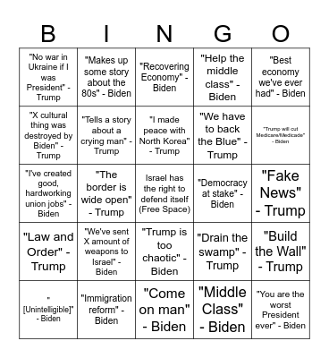 Trump vs Biden Debate 2024 Bingo Card