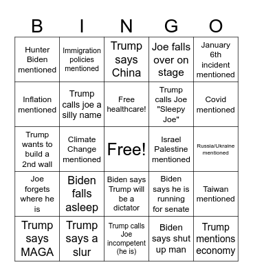 Political Bingo Card