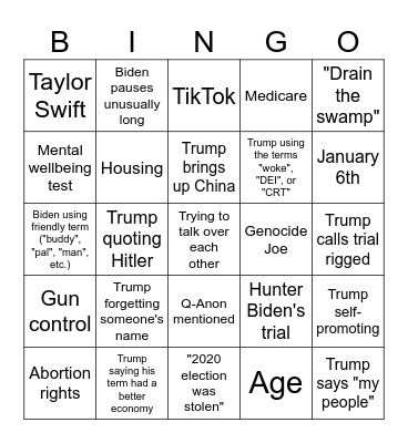 2024 Debate Bingo Card