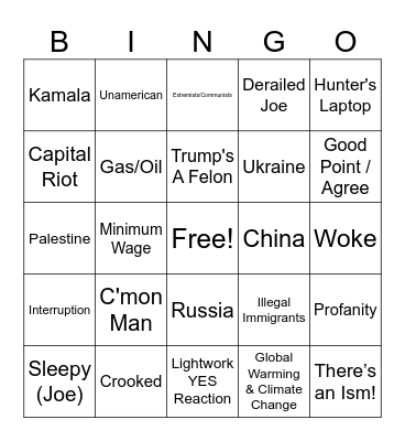 RAAH Debate Bingo Card