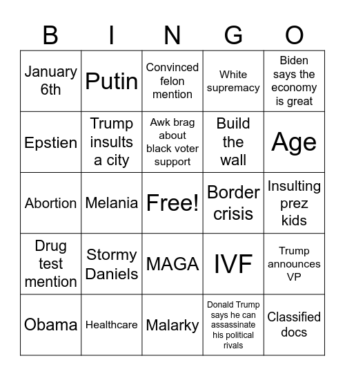 Brats Bingo Card