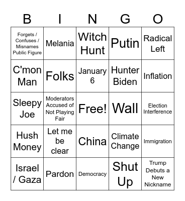 Presidential Debate Bingo Card