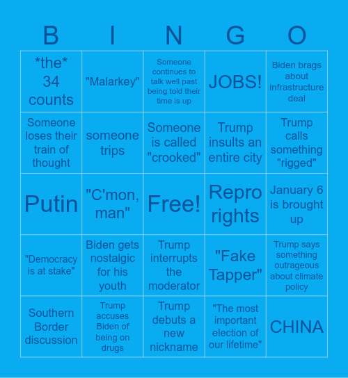 Harvard Dems Debate Bingo Card