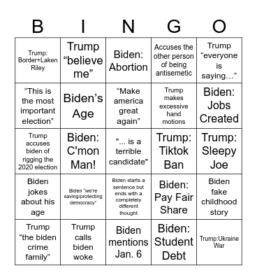 prez debate 2024 Bingo Card
