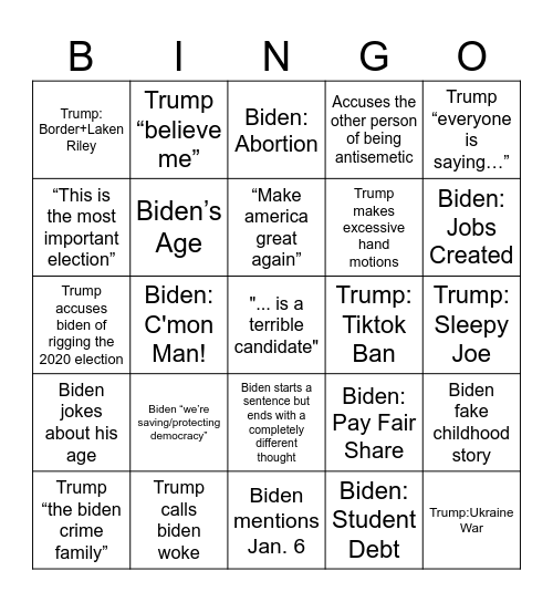 prez debate 2024 Bingo Card