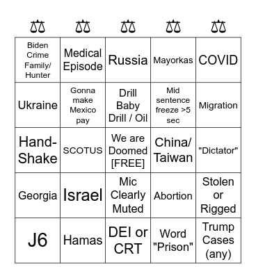 Presidential Debate Bingo Card