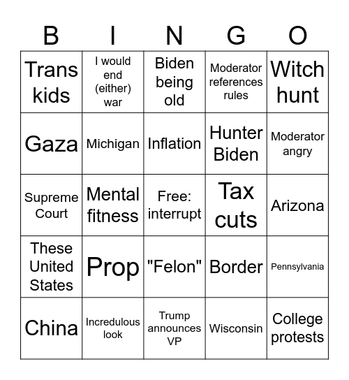 Debate! Bingo Card
