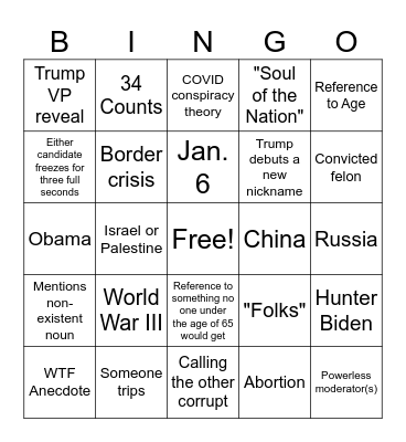 2024 Presidential Debate Bingo Card