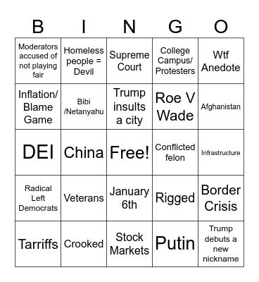 Donald McRapist and Jacked Up Joe Bingo Card