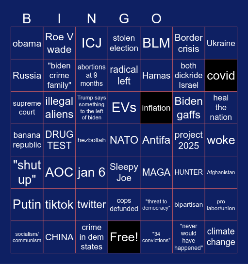 BIDEN V TRUMP FIRST DEBATE Bingo Card