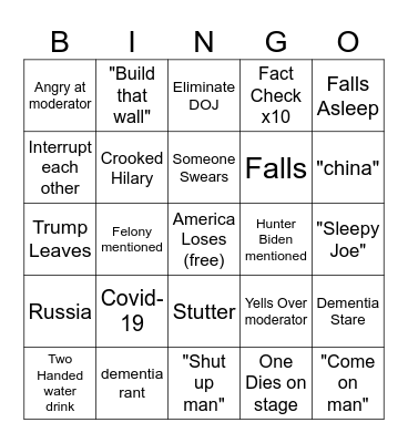 Presidential Debate Bingo Card
