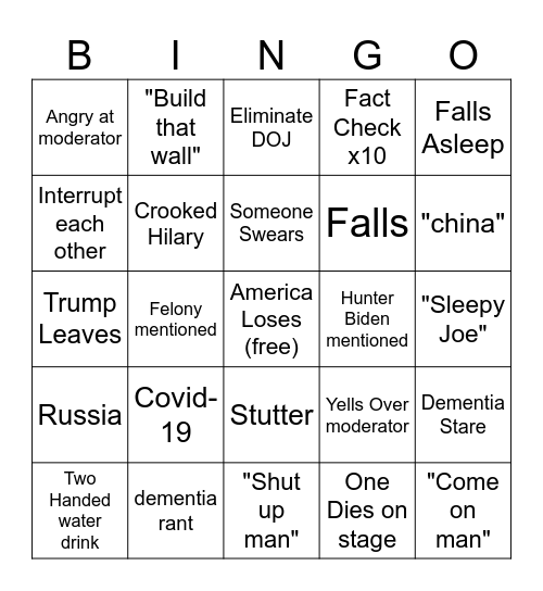 Presidential Debate Bingo Card